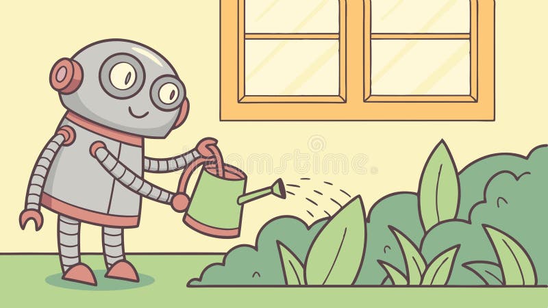 Roboter Watering Plants Vector Illustration Robotics and Gartenvektor Design Generative AI stock abbildung
