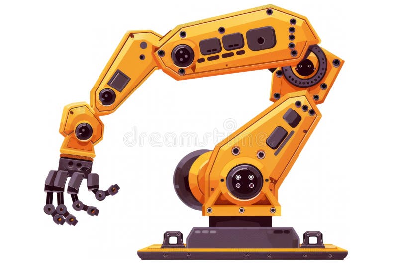 Roboterarm, der Teile auf weißem Hintergrund zusammenfügt. stock abbildung