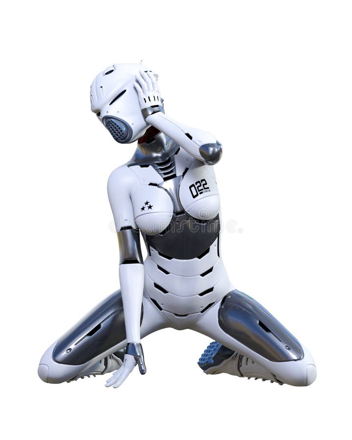Roboterfrau. Matt- Metall-droid. Künstliche Intelligenz stock abbildung
