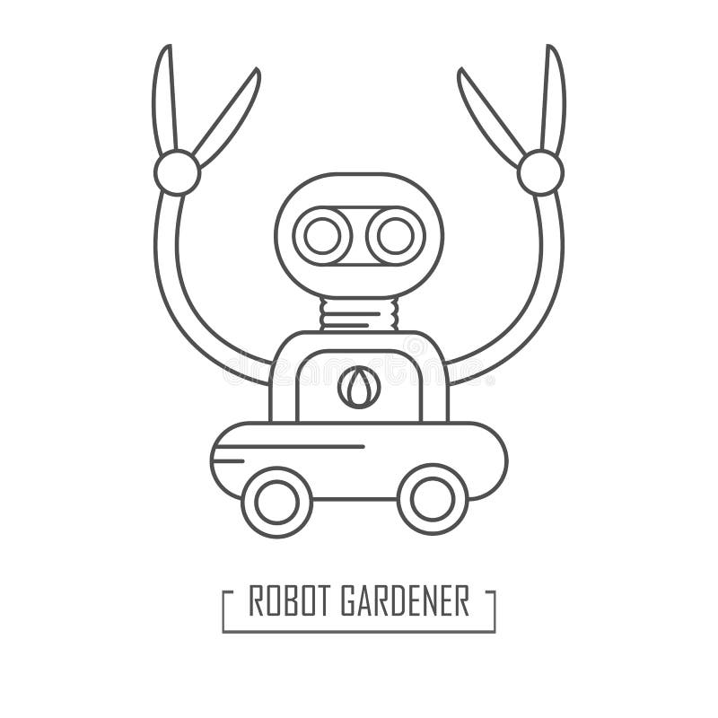 Robotergartenreiniger Vektorillustration in outine Art lizenzfreie abbildung