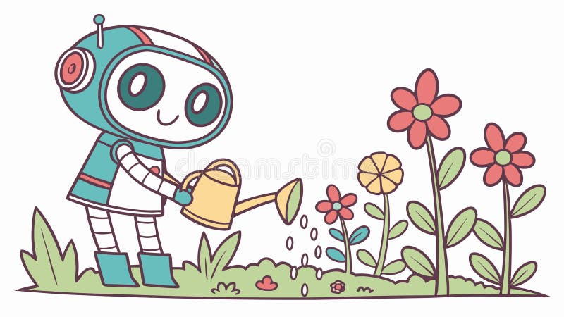 Robotergießanlagen und Gartenroboter und Hausautomation Generative KI lizenzfreie abbildung