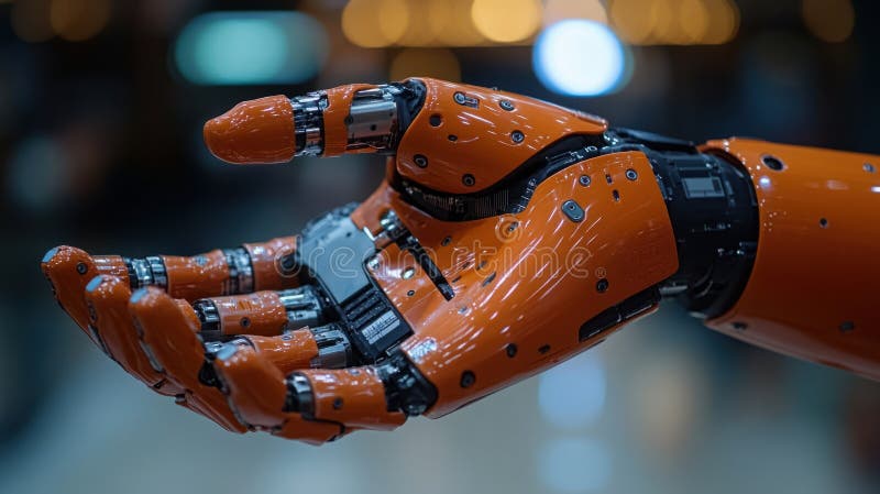 Roboterhand mit einer robotischen Hand, die mit einer CPU- und ai-Technologie ausgestattet ist, die fortschrittliche Robotik und I vektor abbildung