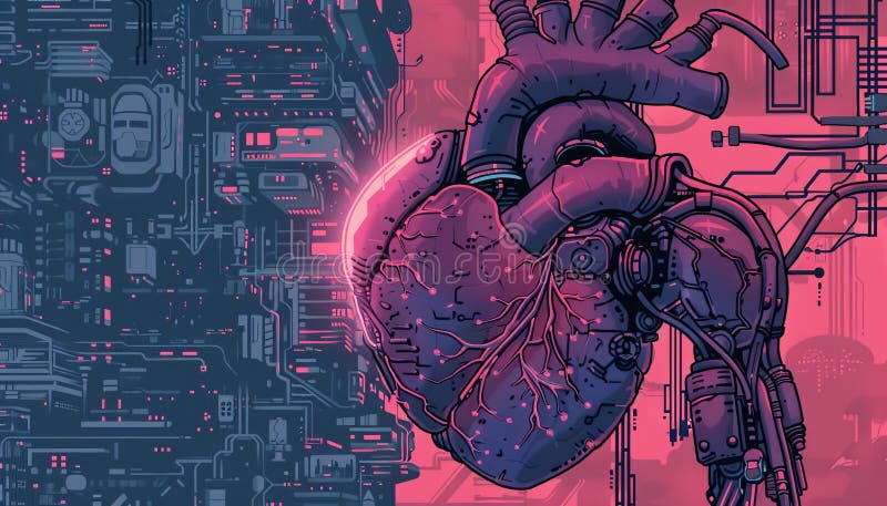 Roboterherz im Cyberpunk-Stil futuristische Abbildung. Liebesgefühle vektor abbildung
