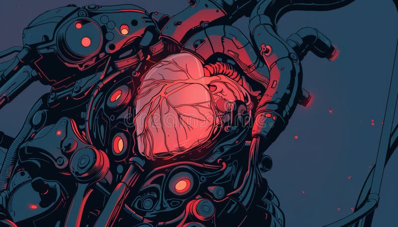 Roboterherz im Cyberpunk-Stil futuristische Abbildung. Liebesgefühle stock abbildung