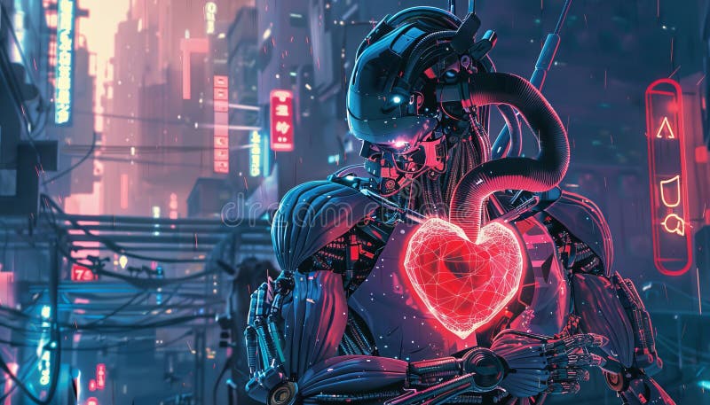 Roboterherz im Cyberpunk-Stil futuristische Abbildung. Liebesgefühle vektor abbildung