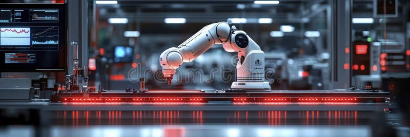 Robotic Arm on Advanced Automated Assembly Line vector illustration