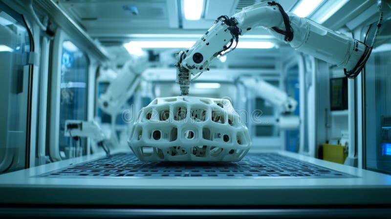 Robotic Arm 3D Printing Complex Lattice Structure in Clean Room royalty free illustration