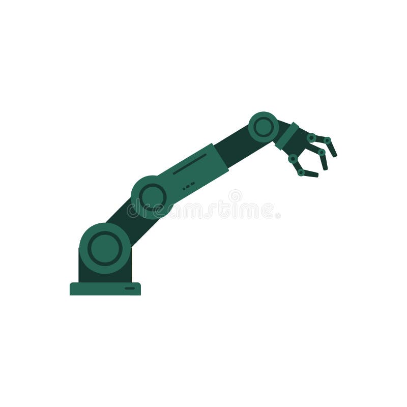 Robotic arm designed in flat style showcasing precision mechanics in a modern industrial setting vector illustration vector illustration