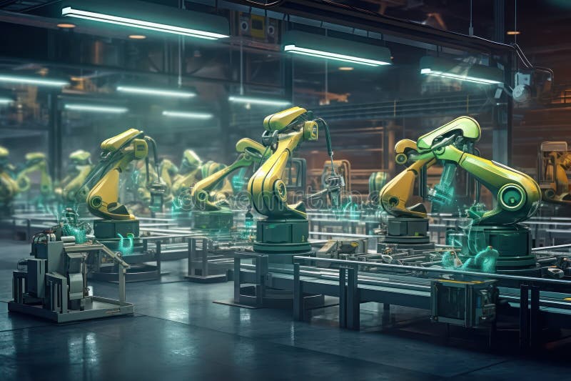 Robotic Arm Equipment in Factory with Ai Generated Stock Illustration