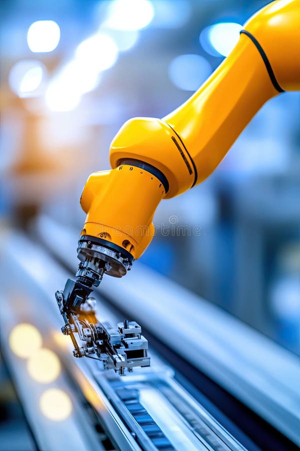 Robotic Arm Expertly Assembling Car Parts in a State-Of-The-Art Production Line royalty free illustration