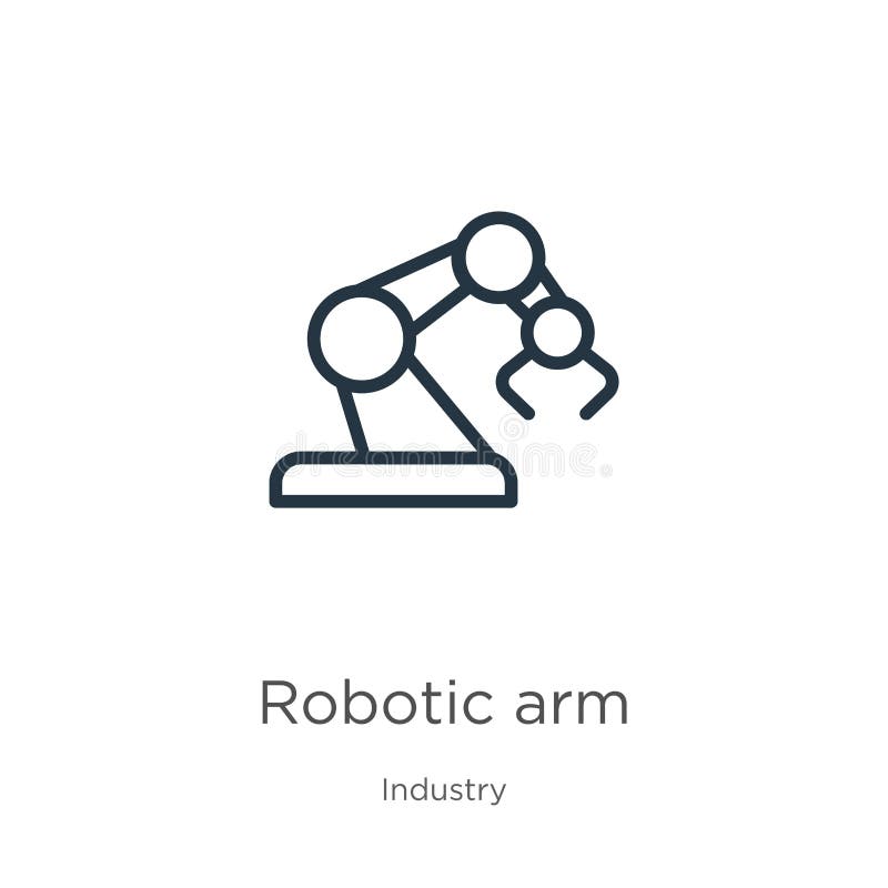 Robotic arm icon. Thin linear robotic arm outline icon isolated on white background from industry collection. Line vector robotic stock illustration