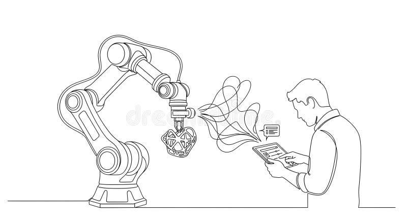 Robotic Arm Manufacturing Process with Human Operator in Industrial Environment stock illustration
