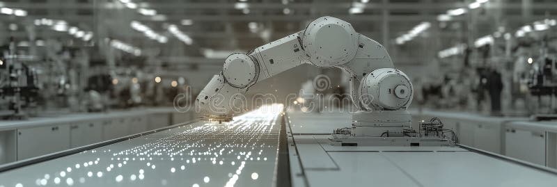 Robotic arm in a modern factory assembly line stock illustration