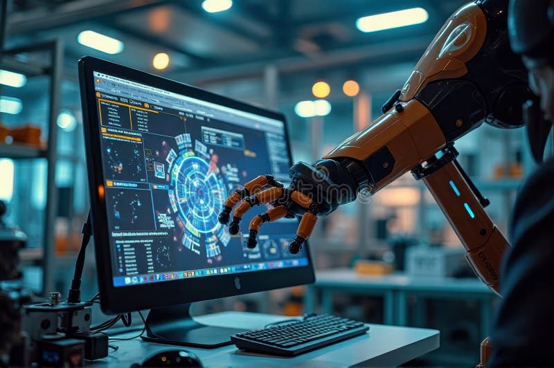 Robotic Arm Programming Control Computer Interface Futuristic Lab Stock ...