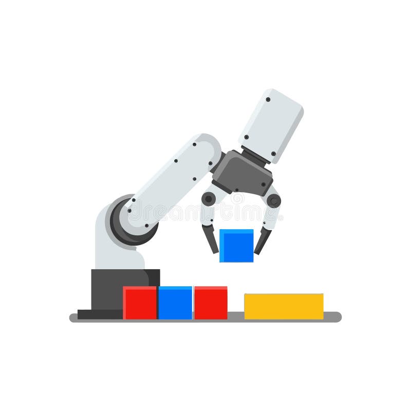 Robotic Arm Sorting Colorful Cubes Automation Technology Illustration Vector vector illustration