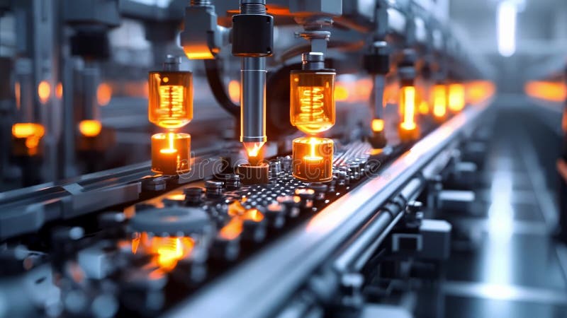 Robotic arm working on production line in high tech factory royalty free illustration