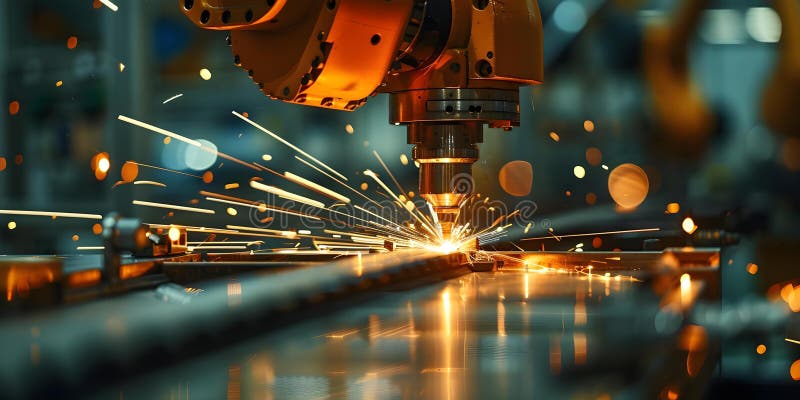 A robotic arm welding in a modern factory showcasing automated production and advanced engineering stock illustration