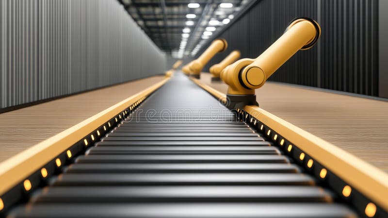 Robotic arms assembling car bodies on a modern production line in an advanced factory setting. Automated robotic arms work seamlessly on an assembly line to build car bodies in a high-tech manufacturing facility. AI generated