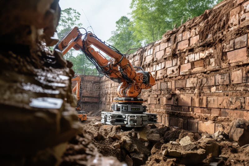Robotic Arms Built a Brick Retaining Wall Stock Illustration