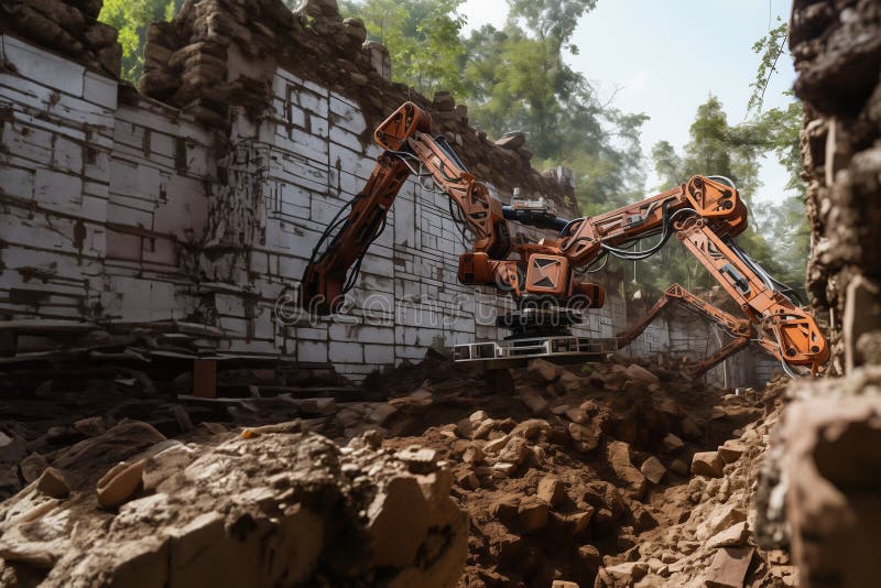 Robotic Arms Built a Brick Retaining Wall Stock Illustration