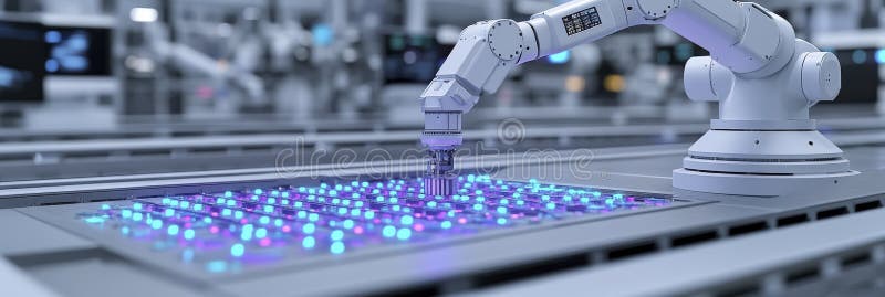 Robotic assembly line for high-tech component creation royalty free illustration
