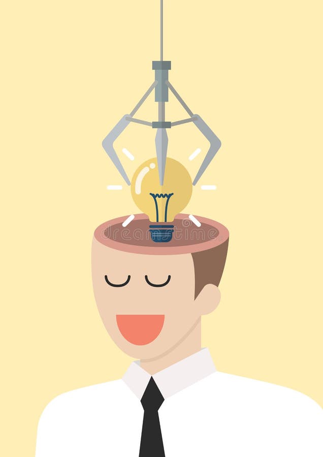 Robotic claw stealing lightbulb idea from a head stock illustration Robotic claw stealing lightbulb idea from a head stock illustration