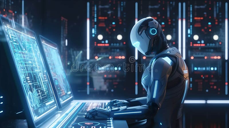 Robotic Computation Technology Assistant Operation Visualizing Concept in Artificial Intelligence Background, Generative AI vector illustration