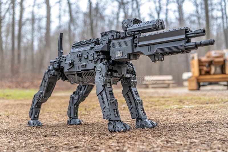 Robotic dog in forest environment showcasing advanced technology and innovation. AI generated