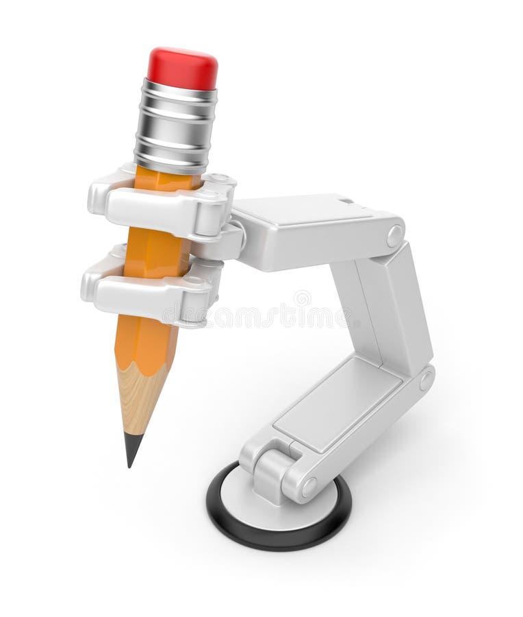 Robotic hand holding pencil 3d. AI