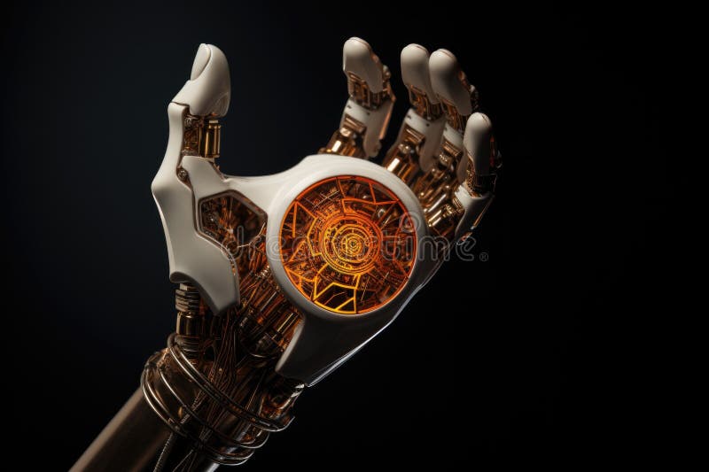 A robotic hand holding a trademark symbol stock images