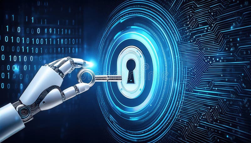 Robotic Hand Holds Glowing Key, Poised To Unlock Secure Digital Vault ...
