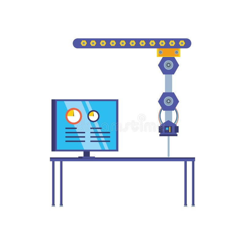 Robotic Hand Industrial with Computer Display Stock Illustration