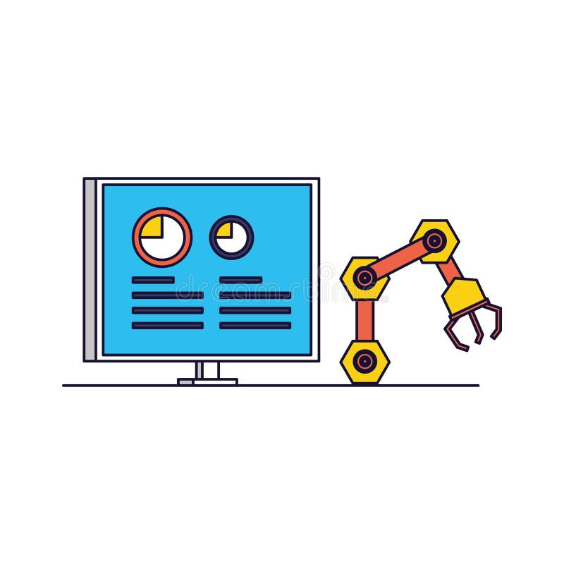 Robotic Hand Industrial with Computer Display Stock Illustration