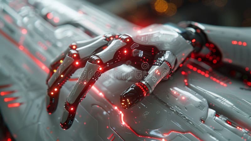 Robotic hand interacts with vr interface, showcasing futuristic technology in a compelling banner design royalty free stock images