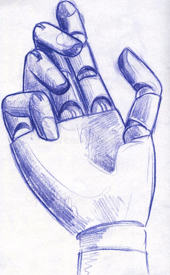 Robotic hand pencil sketch stock illustration. Illustration of poser