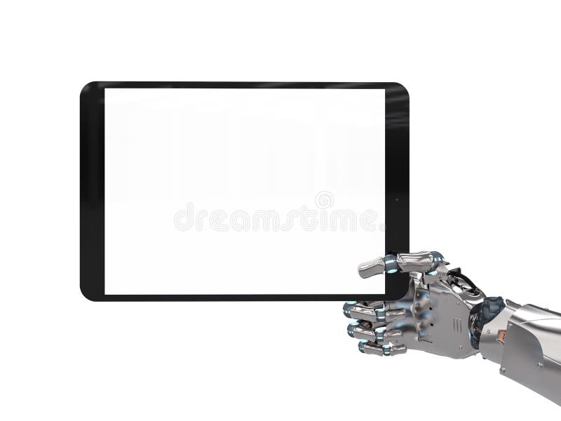 Robotic hand som rymmer den tomma skärmen arkivbilder