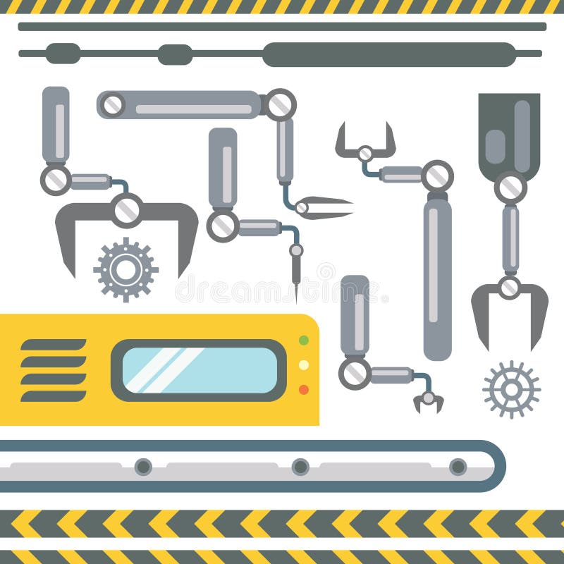 Robotic Hands Automatic Assembly Machinery Collection Industrial Automation Industry Production stock illustration