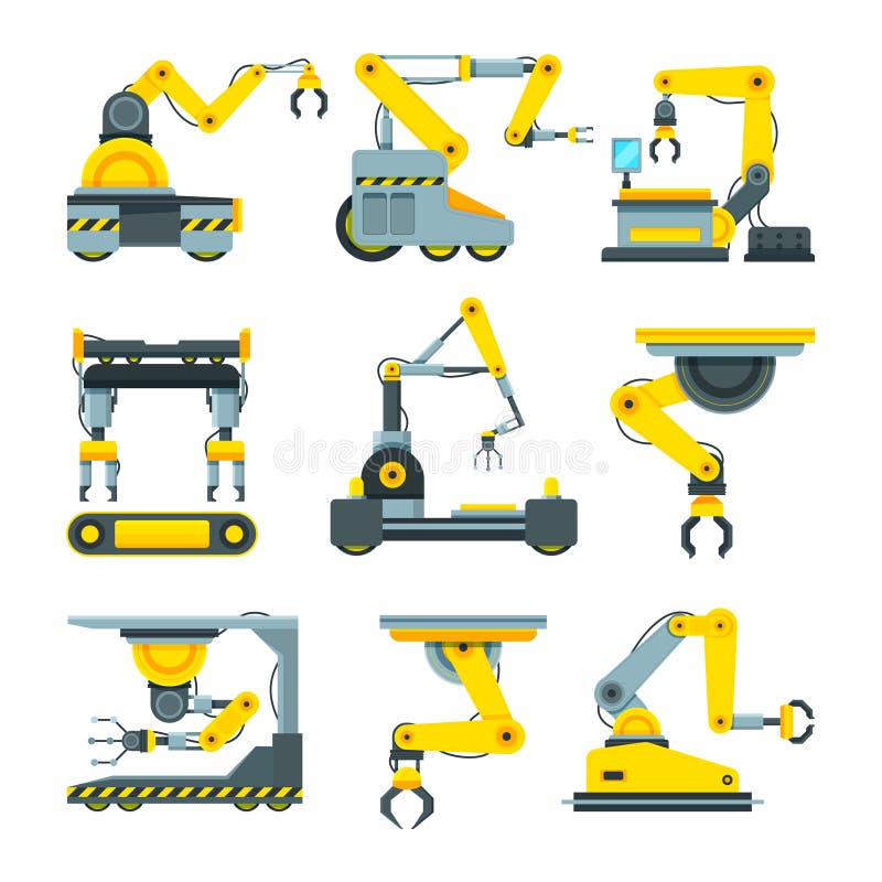 Robotic hands for machine industry. Illustrations of mechanical industrial equipment royalty free illustration Robotic hands for machine industry. Illustrations of mechanical industrial equipment royalty free illustration