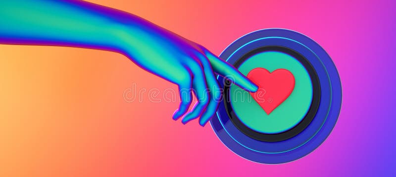 Robotic human arm touching heartshape. Care and romance background royalty free illustration