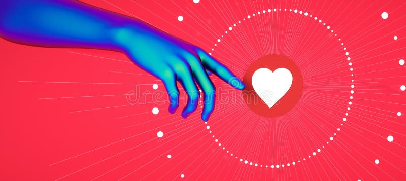 Robotic human arm touching heartshape. Care and romance background royalty free illustration