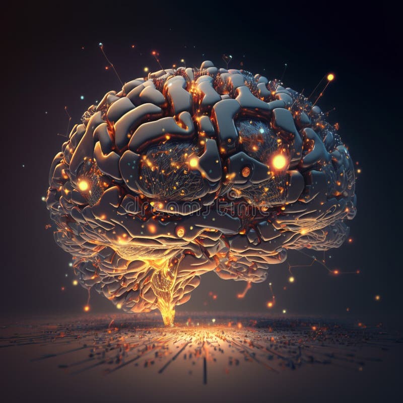 Robotic human brain with detailed circuits. Concept art of artificial intelligence, brain power or energy royalty free illustration
