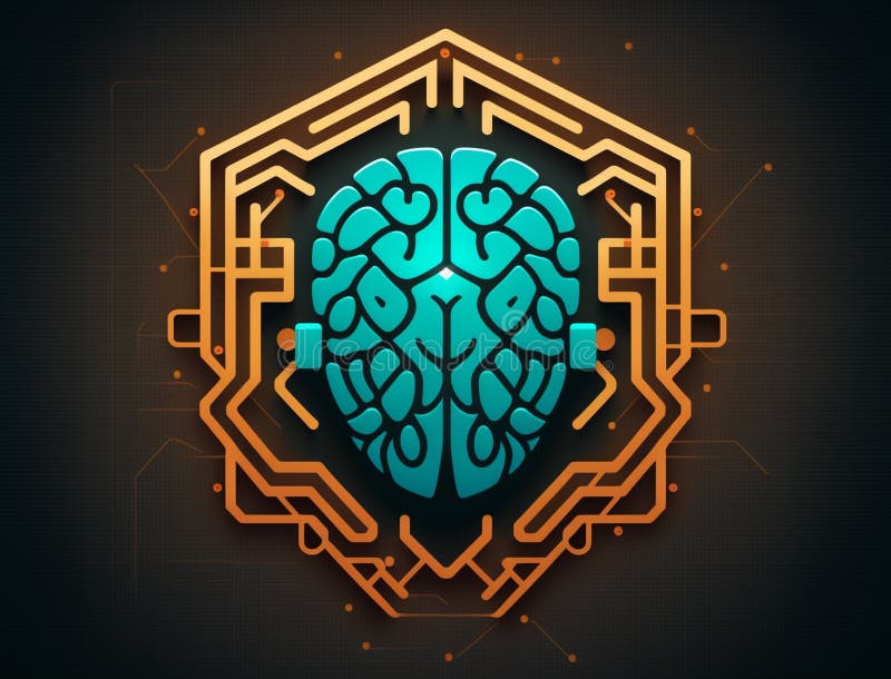Robotic human brain with detailed circuits. Concept art of artificial intelligence, machine learning, brain power or energy stock illustration