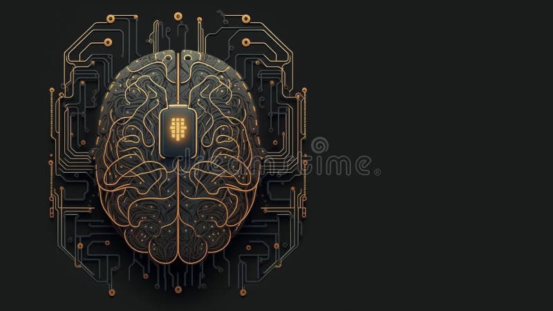 Robotic human brain with detailed circuits. Concept art of artificial intelligence, machine learning, brain power or energy royalty free illustration