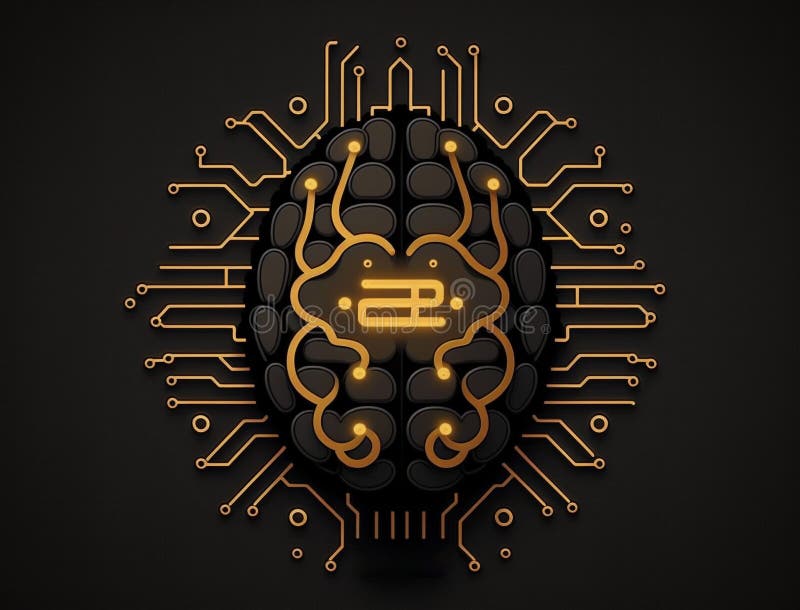 Robotic human brain with detailed circuits. Concept art of artificial intelligence, machine learning, brain power or energy vector illustration