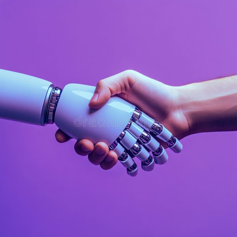Robotic and Human Handshake Symbolizing Technological Alliance. High quality illustration AI generated