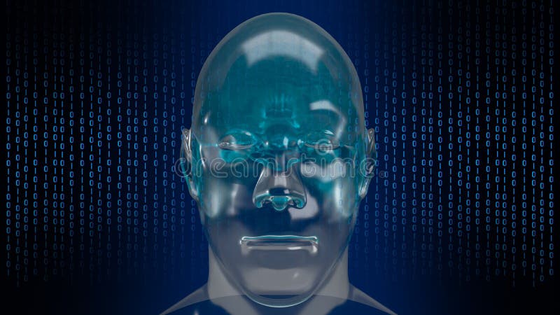 The robotic human head with graphic element face represent artificial intelligence and machine learning concept 3d rendering royalty free illustration