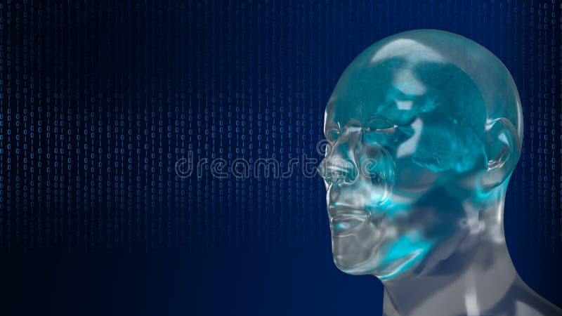 The robotic human head with graphic element face represent artificial intelligence and machine learning concept 3d rendering stock illustration