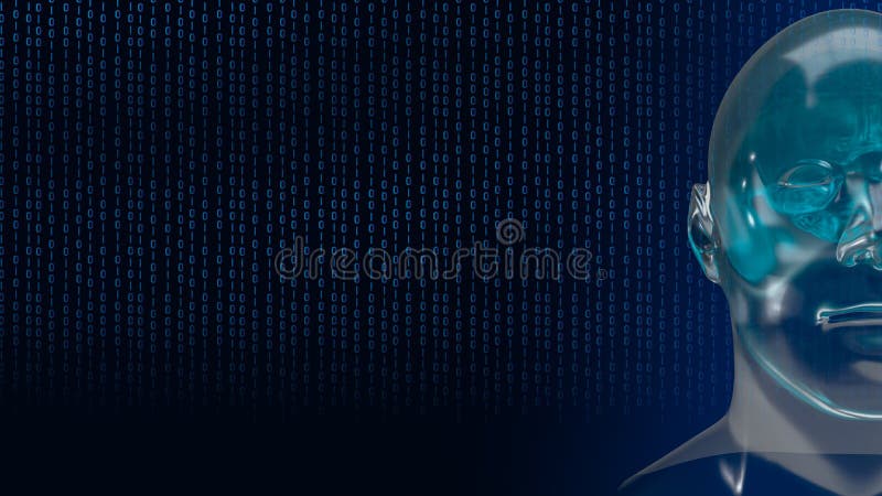 The robotic human head with graphic element face represent artificial intelligence and machine learning concept 3d rendering stock illustration