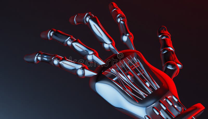 Robotic Mechanical Cybernetic Metal Arm. 3d Rendering Stock