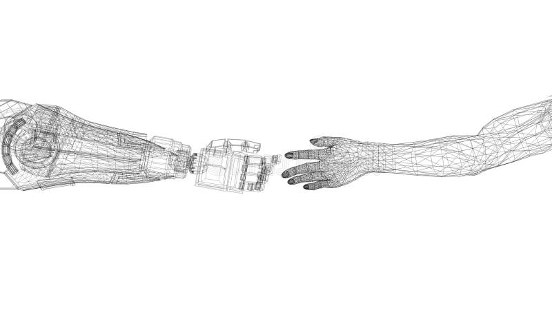 Robotic och mänskliga händer planlägger - arkitekten Blueprint - isolerat stock illustrationer Robotic och mänskliga händer planlägger - arkitekten Blueprint - isolerat stock illustrationer